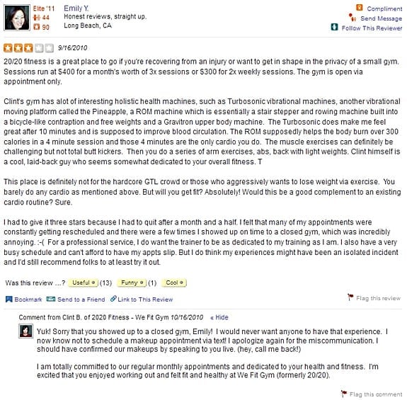yelp review of we fit gym clint bigham does it right